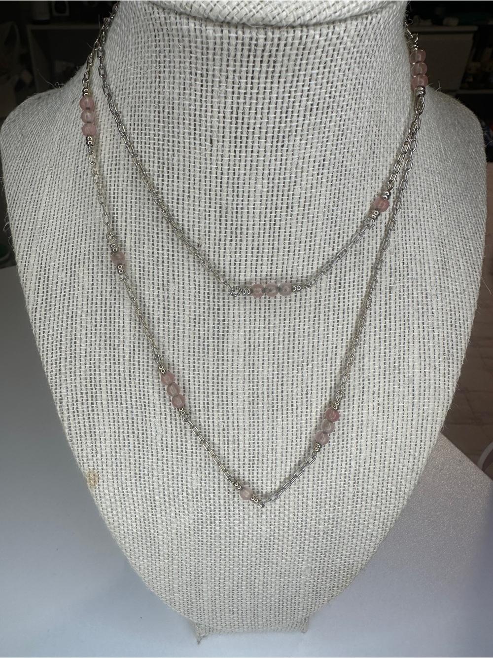 Banana Republic Silver-Tone Layered Necklace with Pink Beads